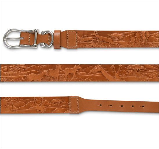 African Scenic Engraved Leather Belt | Men's Premium Tanned